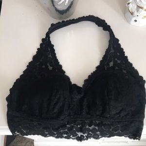 Aerie Lace Halter Bralette - Large Black